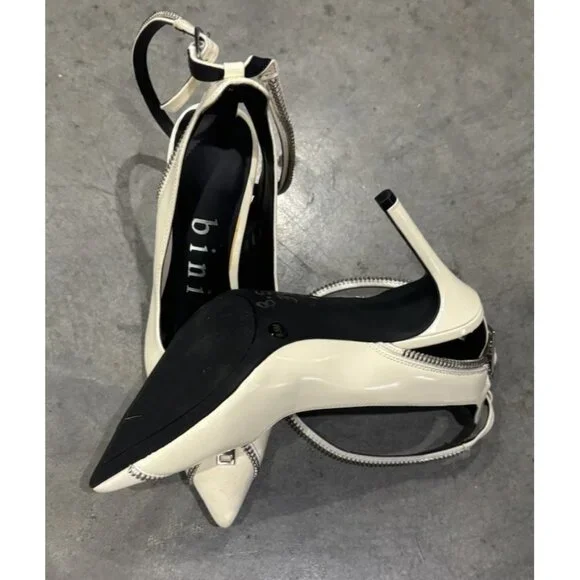 Women NWOB gianni bini white zipper accent buckle fasteners high heal Size 8.5 - Picture 3 of 4